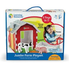 the learning resources jumbo farm playset is in its box with instructions to build it