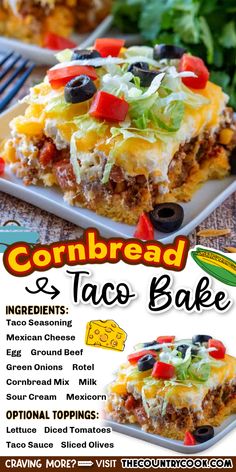 an advertisement for cornbread and taco bake