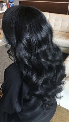 Black Beach Waves Hair, Black Curled Hair, Long Black Hair Extensions, Curled Black Hair, Soft Black Hair Color, Matte Black Hair, Glossy Black Hair, Pitch Black Hair, Jet Black Hair Color