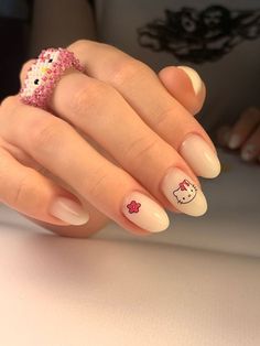 Paznokcie Hello Kitty, Hello Kitty Nail, Hello Kitty Nails Art, Kitty Nail, Kitty Nails, Hello Nails, Grunge Nails, Simple Gel Nails, Hello Kitty Nails