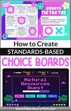 an image of a computer screen with the text how to create standards - based choice boards