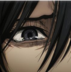 an anime character's eye with long black hair