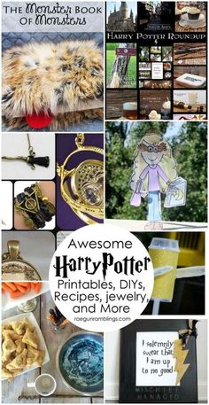 some harry potter themed items are shown in this collage with the words, awesome harry potter