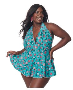 in stock Summer Style Guide, Vintage Plus Size, Swimsuit Material, Plus Size One Piece, Teal Flowers, Pink Floral Print, Teal And Pink, Flower Child, Swimwear Collection