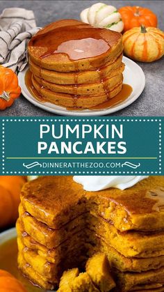 pumpkin pancakes are stacked on top of each other