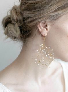 Earrings, Bridal earrings, Wedding Jewelry, Wedding Jewellery, pearls | Twigs & Honey ®, LLC Bridal Accesories, Bridal Earring, Hair Adornments, Bridal Fashion Jewelry, Bridal Earrings Pearl, Bridal Gold Jewellery Designs, Bridal Hair Pins, Baby's Breath, Headpiece Wedding