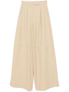 beige cotton blend textured finish concealed front button, hook and zip fastening pleat detailing two side slash pockets two rear welt pockets wide leg Yoko London, Tailored Shorts, Dress Home, Slim Fit Pants, Rugby Shirt, Trouser Pants, Max Mara, Workout Pants, Bottoms Pants