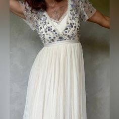 Nwt Beautiful Gown. Never Worn Or Altered. Ready For Your Next Event! Dress With Tulle Skirt, Needle And Thread Dresses, Dress With Tulle, Embellished Maxi Dress, Needle Thread, Beautiful Gowns, Needle And Thread, Cream Color, Tulle Skirt