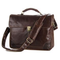 A beautiful vintage-style messenger bag for men crafted from high-quality genuine cowhide. Smooth brown leather is soft and rich, with outstanding stitching detail. Designed to look like a classic retro messenger bag. Flap closes with a single sturdy snap-in lock. Inside features 2 main spaces with a zippered wall sleeve. Adjustable shoulder strap. You'll be impressed with its large carrying capacity! Crossbody Laptop Bag, Mens Satchel, Leather Briefcase Men, Laptop Messenger Bags, Travel Tote Bag, Briefcase For Men, Messenger Bag Men, Mens Leather Bag, Leather Laptop