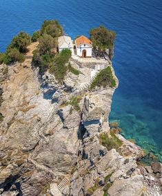 an island with stairs leading to the top