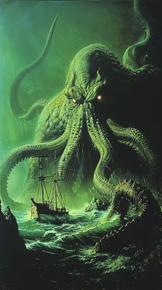 an octopus attacking a ship in the ocean