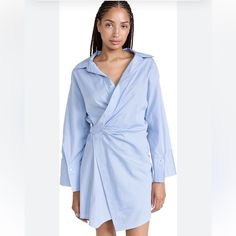 A.L.C. Nwt! Madison Dress White Blue Stripe Shirt Style Faux Wrap Dress Size 6 Measures Approximately: Armpit 20 Inch Length 38 Inch Light Blue Long Sleeve Shirt Dress For Daywear, Chic Light Blue Long Sleeve Shirt Dress, Chic Blue Shirt Dress For Spring, Blue V-neck Shirt Dress For Day Out, Blue Button-up Midi Dress For Office, Blue Long Sleeve Shirt Dress For Daywear, Chic Long Sleeve Blue Shirt Dress, Chic Light Blue Long Sleeve Mini Dress, Chic Blue Long Sleeve Shirt Dress