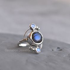 Fusion Style Moonstone Ring Gift, Three Stone Moonstone Ring Gift, Three Stone Round Moonstone Ring Gift, Silver Labradorite Jewelry For Wedding, Silver Fusion Style Moonstone Ring, Silver Fusion Moonstone Ring, Silver Moonstone Gemstone Ring, Silver Fusion Moonstone Ring For Wedding, Silver Fusion Style Moonstone Gemstone Ring