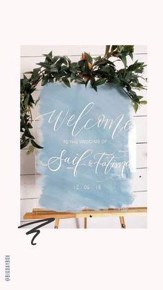 a blue sign with the words welcome to the wedding of salt and flour on it