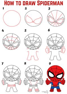 how to draw spiderman step by step instructions for children and adults, with pictures on the