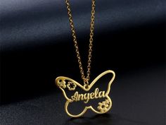 🦋 Enchant with our Romantic Butterfly on Chain Necklace, a stainless steel masterpiece featuring a custom nameplate pendant - the perfect personalized jewelry for women! 💖 Crafted with precision, this necklace seamlessly blends the grace of a butterfly with personalized elegance. 🌟 Personalize it with her name for a unique and meaningful accessory that captures the essence of romance. 🎁 Gift her this exquisite piece that symbolizes enduring style and the delicate beauty of love fluttering li Pendant Design, Butterfly Design, Name Plate, Personalized Jewelry, Chain Necklace, Jewelry Necklace Pendant, Bracelet, Handmade Items, Stainless Steel