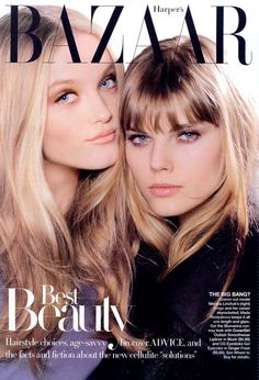 two beautiful young women standing next to each other on the cover of harper harper magazine