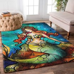 a rug with a mermaid sitting on top of it