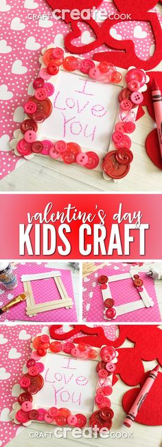 valentine's day kids craft made with buttons and paper