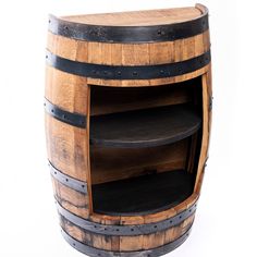 Copper Hill Open Shelf Cabinet - Motor City Barrels Wood Barrel Magazine Rack, Shelfs With Whiskey Barrel Lids, Whisky Table With Bottle Storage, Whiskey Barrel Lid Shelves, Whiskey Barrel Log Store, Open Shelf Cabinet, Pool Stick Holder, Wooden Wine Racks, Barrel Cabinet