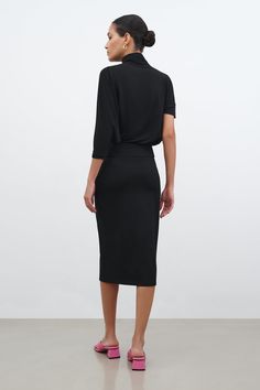 Black Minimalist Midi Skirt - Vesey Pencil Skirt | Marcella Black Fitted Skirt, Dope Style, Look Polished, Black Minimalist, Into The Night, Dope Fashion, Pencil Skirt Black, Fitted Skirt, Classic Silhouette