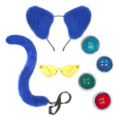 PRICES MAY VARY. Blue Cat set: Blue cat ear headband 1, blue cat tail 1, glasses 1, 4 big colored buttons. Material: The cat ear headband is durable and covered with soft cloth and short plush, and the tail is made of fluffy material, which is comfortable to touch, The size is about 21.6in/3inches, The perfect match makes your blue cat look more realisti Size Adjustable: The cat ears fit most head shapes, and the cat tail design has an adjustable belt, which can be slightly adjusted to achieve t Cheap Cat Ears Costume Accessories For Party, Novelty Cat Ears Costume Accessories For Parties, Orange Cat Ears Headband, Blue Cat Ears Headband, Adjustable Cat Ears Novelty Headband, Up Halloween Costume, Dress Up Halloween, Blue Costume, Cat Ear Headband