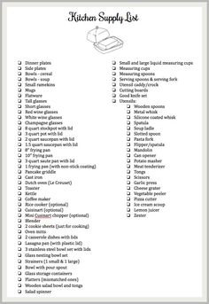 the kitchen supply list is shown with instructions for how to use it and what to put in