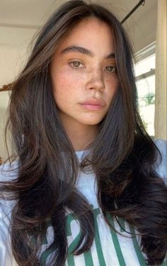 Long Layer Brunette Hair, Light Hair Dark Eyebrows, Jasmine Santos, From Lukov With Love, Lukov With Love, Christina Nadin, Dark Chocolate Brown Hair, Brown Hair Inspiration, Dark Brunette Hair