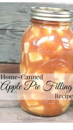 an apple pie filling recipe in a mason jar