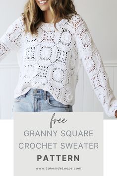 the granny square crochet sweater pattern is available in sizes ranging from medium to large