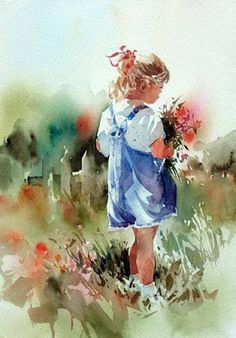 Carl Purcell Girl With Flowers, Watercolor Pictures, Watercolour Inspiration, Watercolor Artists, Watercolor Inspiration, Kids Portraits