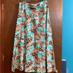 Nwt Bechamel Size 16 A-Line Long Floral Skirt, Cotton, Brown,Turquoise, Tan, Pink & White Floral Print, Waistline 33”, Hips 46”, Overall Length 35 1/2” Beach A-line Lined Skirt, Long Cream Skirt With Floral Print, Beige Floral Print Midi Skirt, Cream Lined Beach Skirt, Cream Lined Skirt For Beach, Cream Lined Skirt For Vacation, Cream Long Skirt For Vacation, Beach Cream Lined Skirt, Long Vacation Skirt