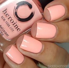 Peach Bright Peach Nails, Nails Peach Color, Nails Pale Pink, Plain Short Nails, Pale Peach Color, Peach Nail Polish, City Nails, Pastel Nail Polish