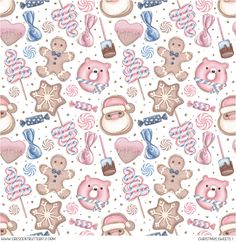 seamless pattern with teddy bears and lollipops