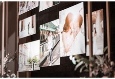 several pictures hanging on the wall with flowers