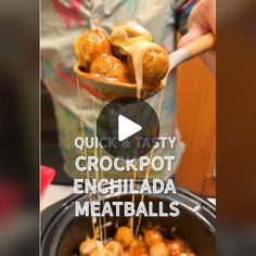 the video shows how to make crockpot enchilada meatballs