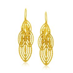 Featuring graduated cut out marquise elements with lovely textured surface, these cascading earrings are truly arresting. Designed in 14K yellow gold and secured with french hooks. Marquise Earrings, Wedding Earrings Drop, French Wire, Gold Texture, Elegant Earrings, Elegant Gift, Engagement Gifts, Gold Material, Earrings Handmade