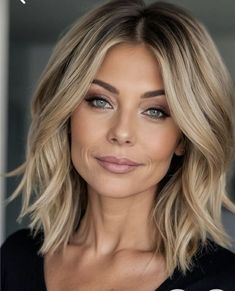 #shorthaircut #hairinspo #hairgoals #pixiecut #bobhaircut #shorthairstyles #hairtrends #hairtransformation #shorthairdontcare #chopitoff #newlook #haircutideas #shorthairlove #hairchop #freshcut 32 Year Old Hair Styles, Blond Around Face, Short Rooty Blonde Hair, Long Bob Haircuts Blonde Shoulder Length, Short Hair Middle Part Hairstyles, One Length Hair With Curtain Bangs, Middle Bob Hairstyles, Shoulder Length Hairstyles Blonde, Shoulder Length Voluminous Hair