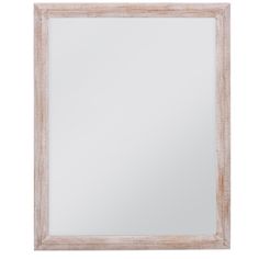 a white wooden frame mirror on a white background with clipping area for text or image