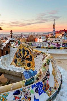 colorful mosaic tiles on the roof of a building