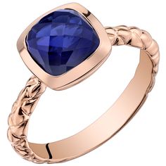 Peora.com - 14k Rose Gold Created Blue Sapphire Cushion Cut Woven Solitaire Dome Ring (2.50 carat) R63026, $229.99 (http://www.peora.com/14k-rose-gold-created-blue-sapphire-cushion-cut-woven-solitaire-dome-ring-2-50-carat-r63026) Masquerade Dance, Painted Skies, Midnight Masquerade, Jewelry Questions, Sapphire Solitaire Ring, Diamond Videos, Blue Sapphire Gemstone, Blue Topaz Bracelet, Solitaire Rings