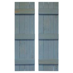 two blue wooden shutters on a white background