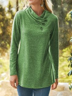 Affordable price buy Blouses1 on Zolucky, SPU: 2941GBL9LC1E6, Color: Green Gray Purple Red Blue, Pattern:Plain, Activity:Daily. Casual Turtleneck, Turtleneck Tunic, Green Tunic, Mode Abaya, Cozy Tops, Casual Tunics, Loose Pullover, Print Sweatshirt, Soft Surroundings