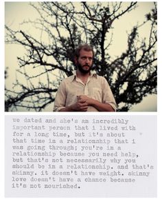 a man standing in front of a tree with a poem written on it that reads, we dated and she's an incredibly important