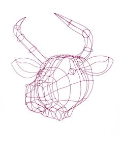 a drawing of a bull's head is shown in red ink on a white background