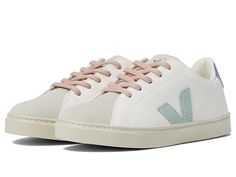 VEJA Kids Small Esplar Laces (Little Kid/Big Kid) - Kid's Shoes : Extra White/Matcha/Lavender : Take your casual style to the next level in the VEJA Kids Small Esplar Laces. Traditional lace-up closure in a round toe silhouette. Cushioned footbed provides lasting comfort. Padded collar offers added support. Branding on back cuff. Leather upper. Textile lining and insole. Synthetic outsole. Made in Brazil. Weight of footwear is based on a single item, not a pair. Big Kid, Free Kids, Golden Goose Sneaker, Product Reviews, Big Kids, Converse Sneaker, Matcha, Kids Shoes