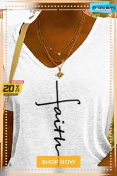 Faith Printed Casual T-shirt Text Letters, Letter V, Casual T Shirt, Summer Colors, Casual T Shirts, Neck T Shirt, How To Find Out, Shop Now, Plus Size