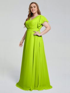 Lime_Green Long Bridesmaid Dresses With Sleeves, Bride Dresses With Sleeves, Long Wedding Guest Dress, Ruffles Bridesmaid Dresses, Sleeves Details, Pockets Details, Bridesmaid Dresses With Sleeves, Full Maxi Skirt, Bridesmaid Dresses Plus Size