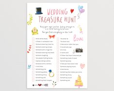 a printable wedding treasure hunt is shown