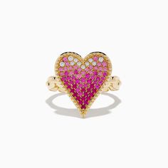 Effy Novelty 14K Yellow Gold Pink Sapphire and Diamond Heart Ring Red Heart Ring In 14k Gold, Pink Gold Fine Jewelry Rings For Valentine's Day, Valentine's Day Yellow Gold Ruby Ring With Heart Cut, Valentine's Day Yellow Gold Heart Cut Ruby Ring, Yellow Gold Ruby Ring For Valentine's Day, Heart-shaped 14k Gold Ruby Promise Ring, 14k Gold Heart Cut Ruby Ring For Valentine's Day, 14k Gold Rings For Valentine's Day, Valentine's Day 14k Gold Ruby Ring Fine Jewelry